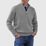 Herresweater med høj ribkrave, halv lynlås og lange ærmer