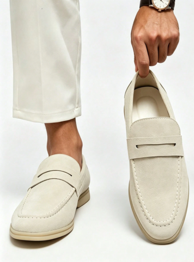 Herreloafers med dekorativ rem og rund tå