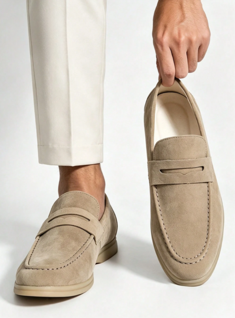 Herreloafers med dekorativ rem og rund tå