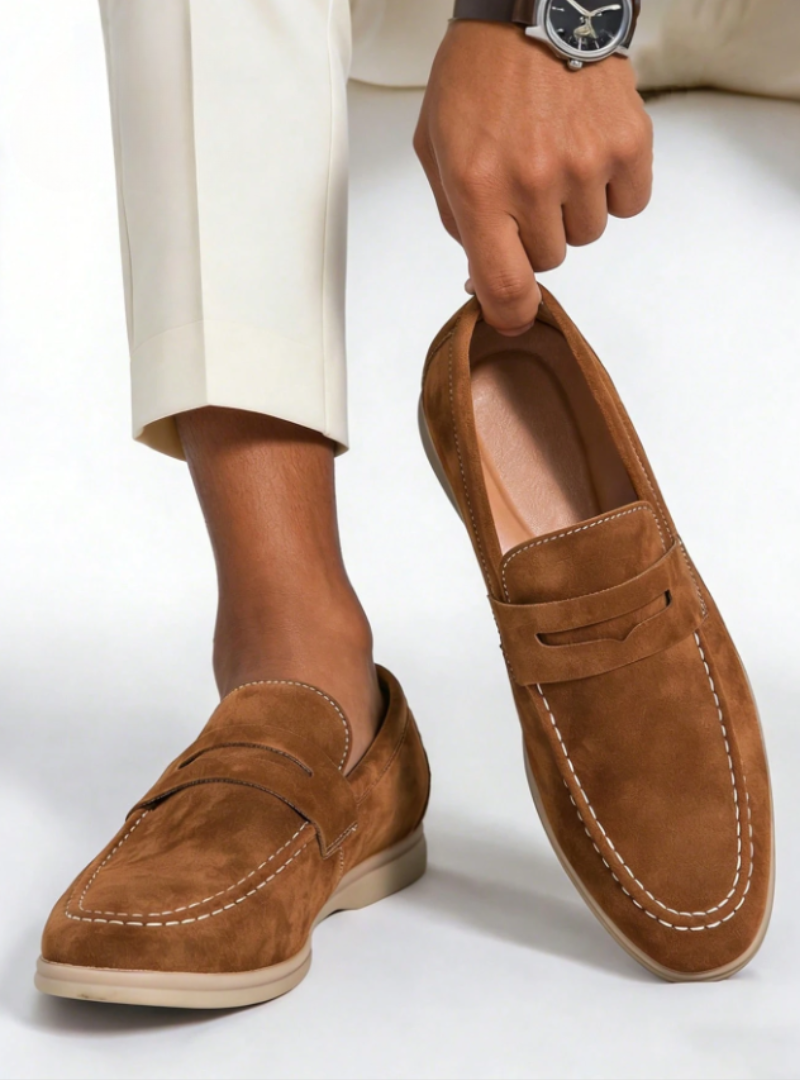 Herreloafers med dekorativ rem og rund tå