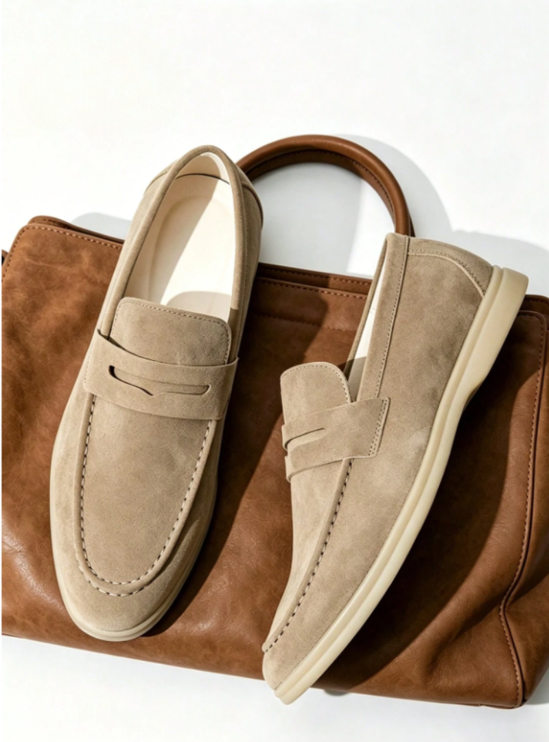 Herreloafers med dekorativ rem og rund tå