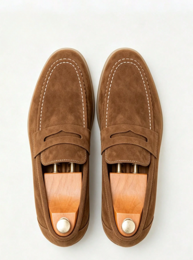 Herreloafers med dekorativ rem og rund tå