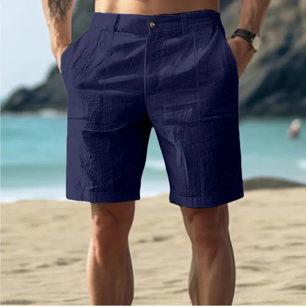 Herre Linned Shorts – Afslappet Pasform med Snøretræk