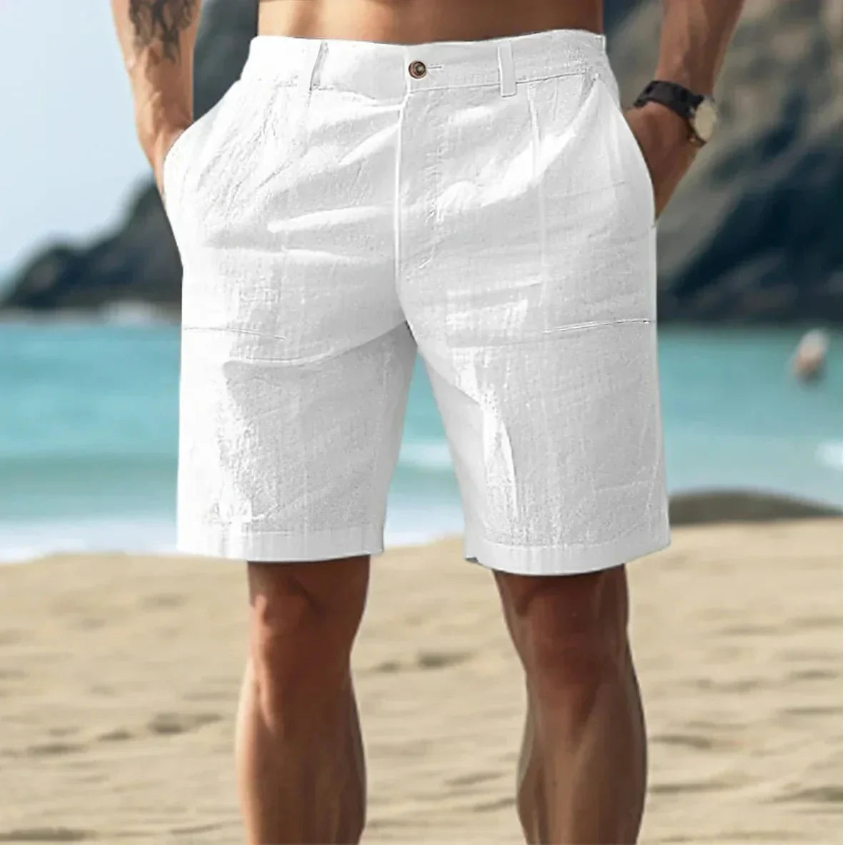 Herre Linned Shorts – Afslappet Pasform med Snøretræk