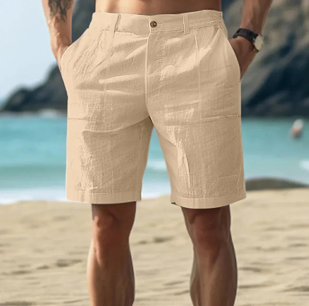 Herre Linned Shorts – Afslappet Pasform med Snøretræk