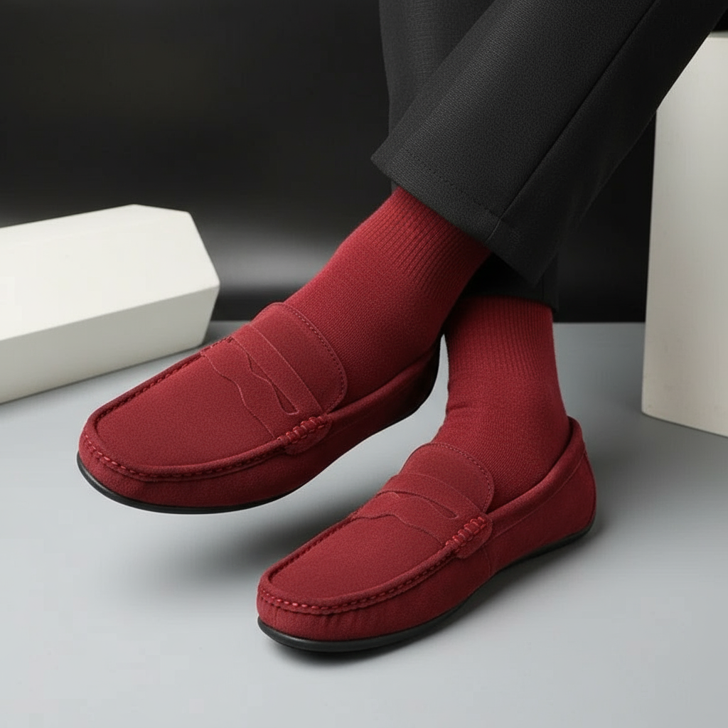 Herre loafers med pennyrem, mokkasintå og flad sål
