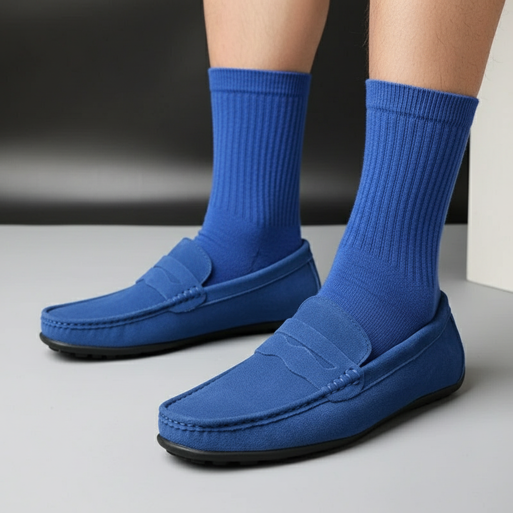 Herre loafers med pennyrem, mokkasintå og flad sål