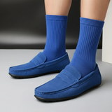 Herre loafers med pennyrem, mokkasintå og flad sål