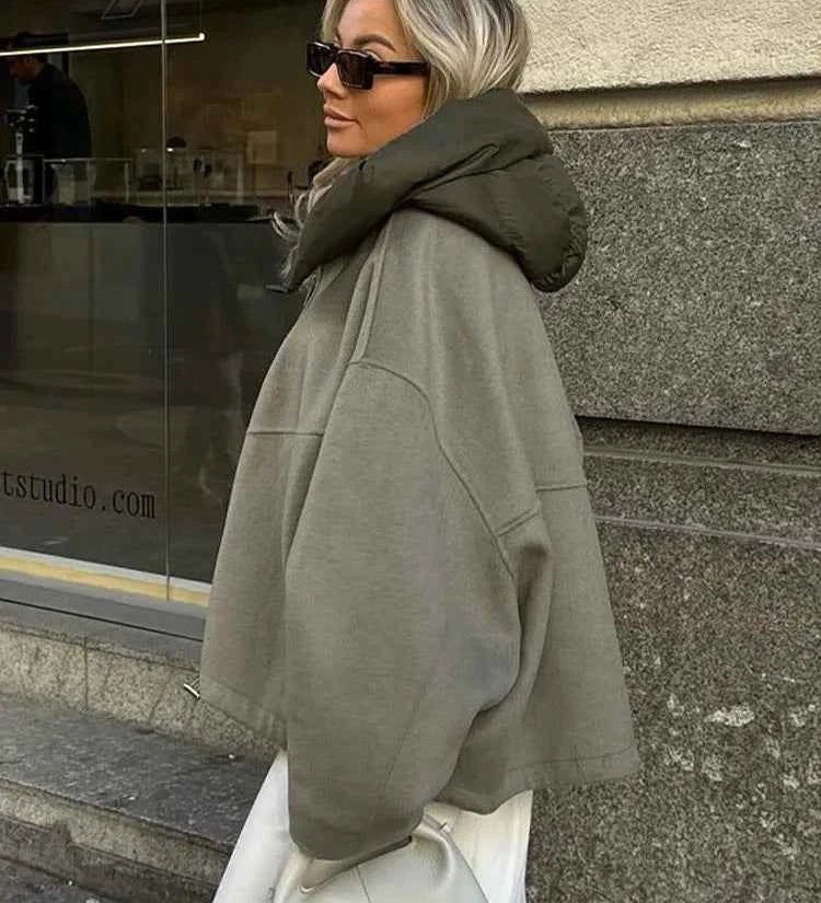 Dame Quiltet Jakke Oversize med Hætte