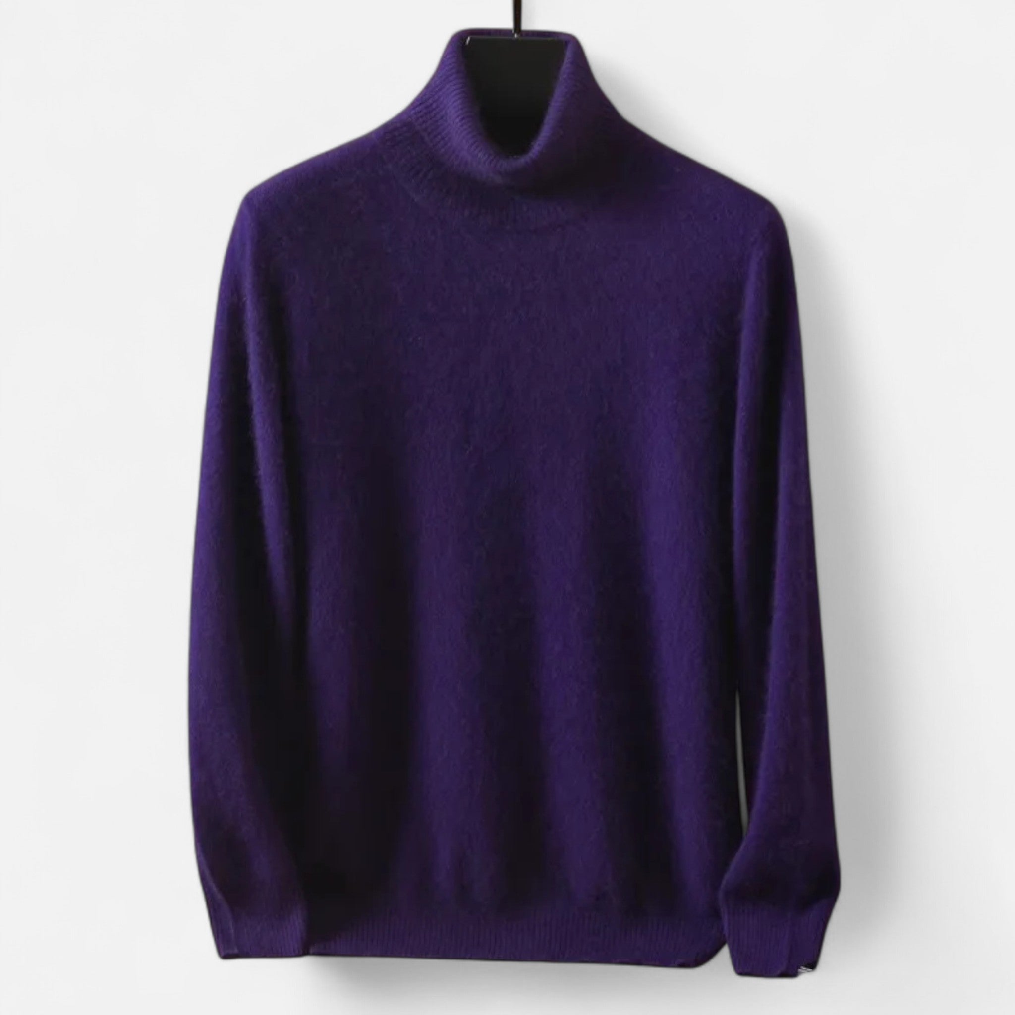 Herresweater med høj rullekrave, lange ærmer og ribkanter
