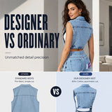 Ærmeløs denimvest til kvinder med krave, brystlommer og lang model