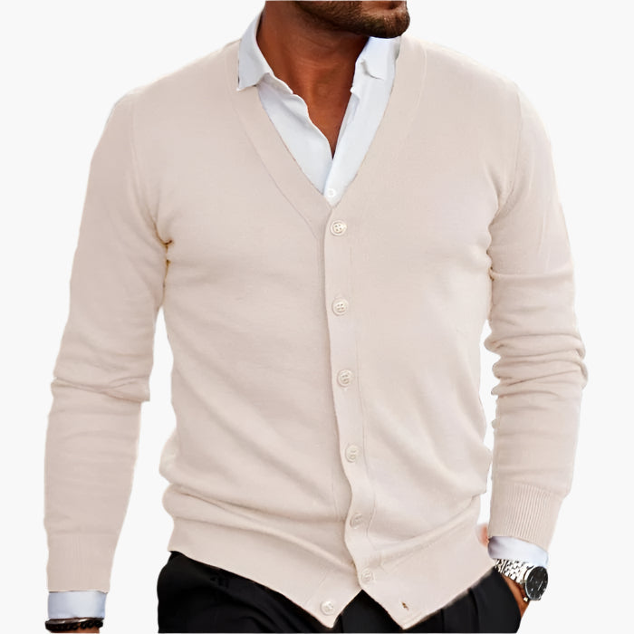 Herre cardigan med V-hals, knapper og lange ærmer