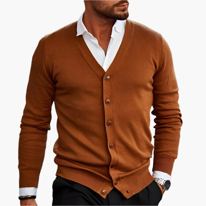 Herre cardigan med V-hals, knapper og lange ærmer