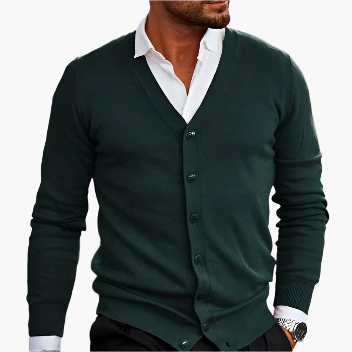 Herre cardigan med V-hals, knapper og lange ærmer