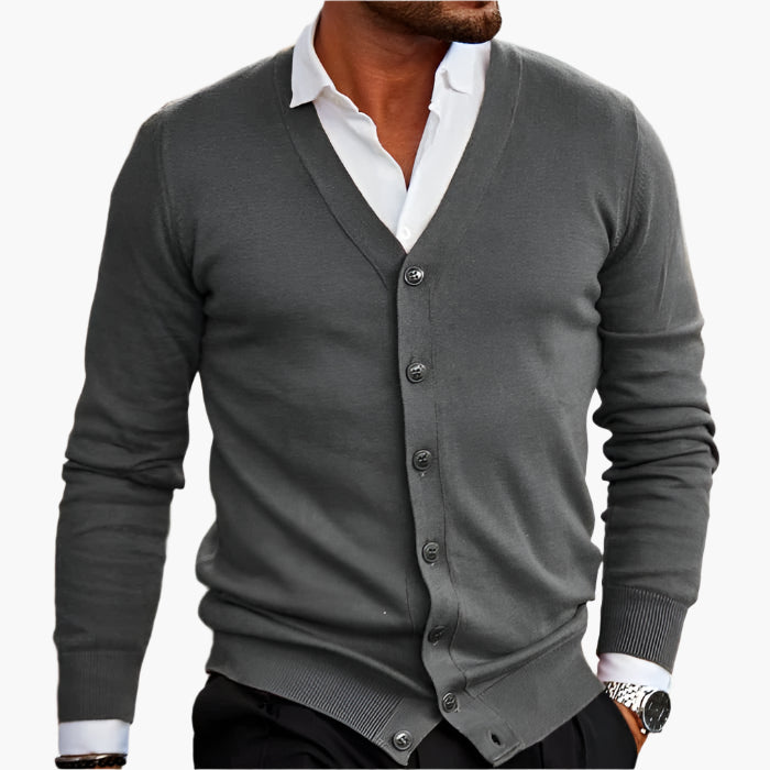 Herre cardigan med V-hals, knapper og lange ærmer