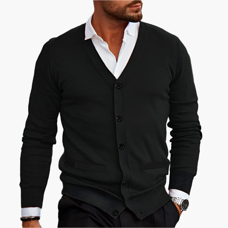 Herre cardigan med V-hals, knapper og lange ærmer