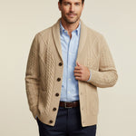 Herre cardigan med sjalskrave, knapper, lommer og strikket struktur
