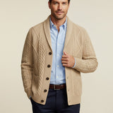 Herre cardigan med sjalskrave, knapper, lommer og strikket struktur