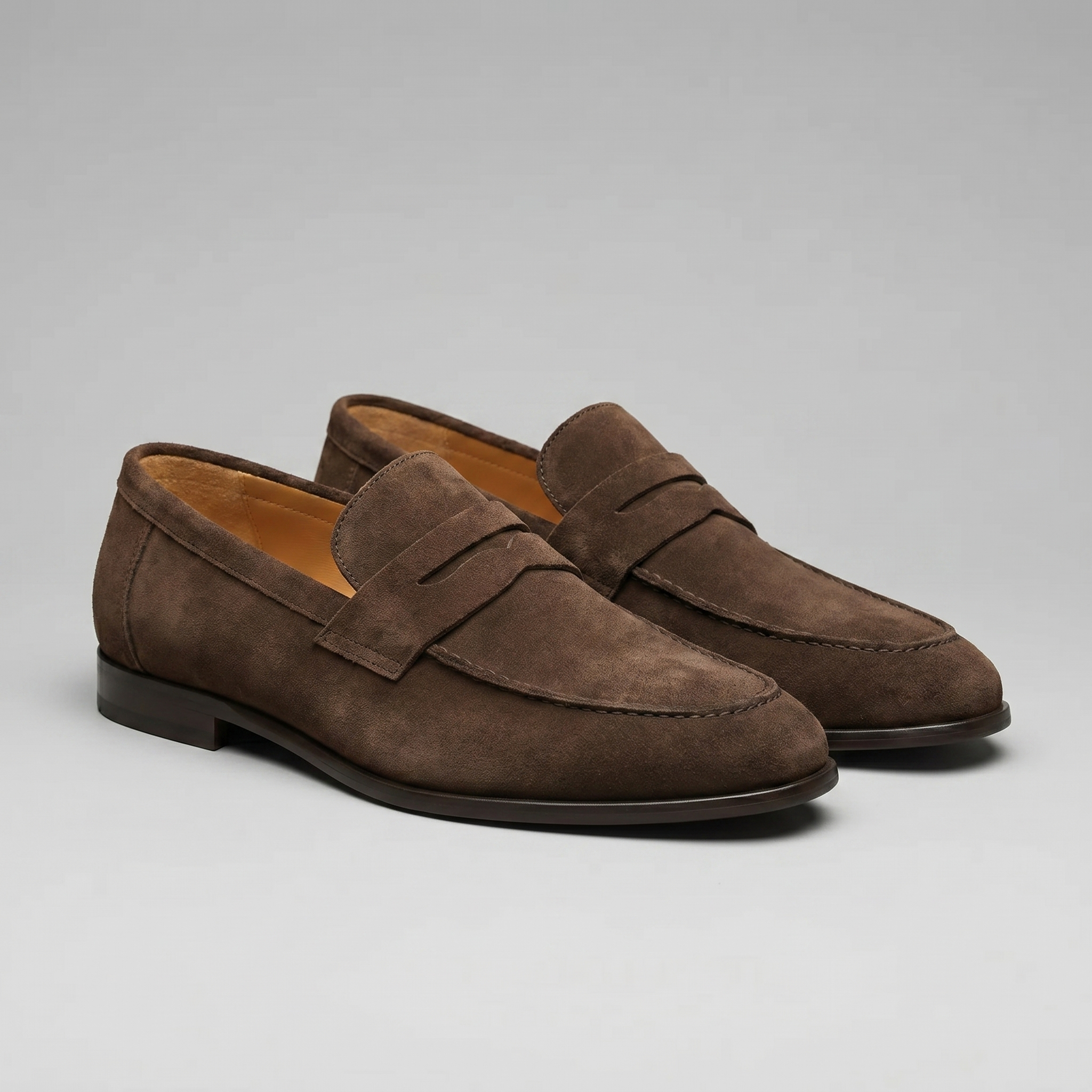 Herre penny loafers med rund tå og flad sål
