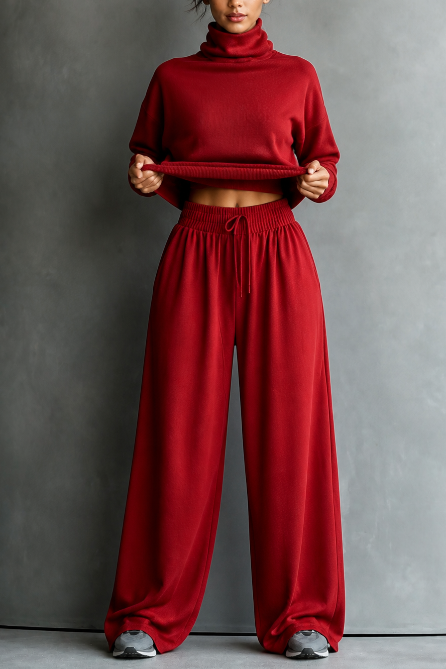 Ensemble femme à col roulé, pantalon large et manches longues