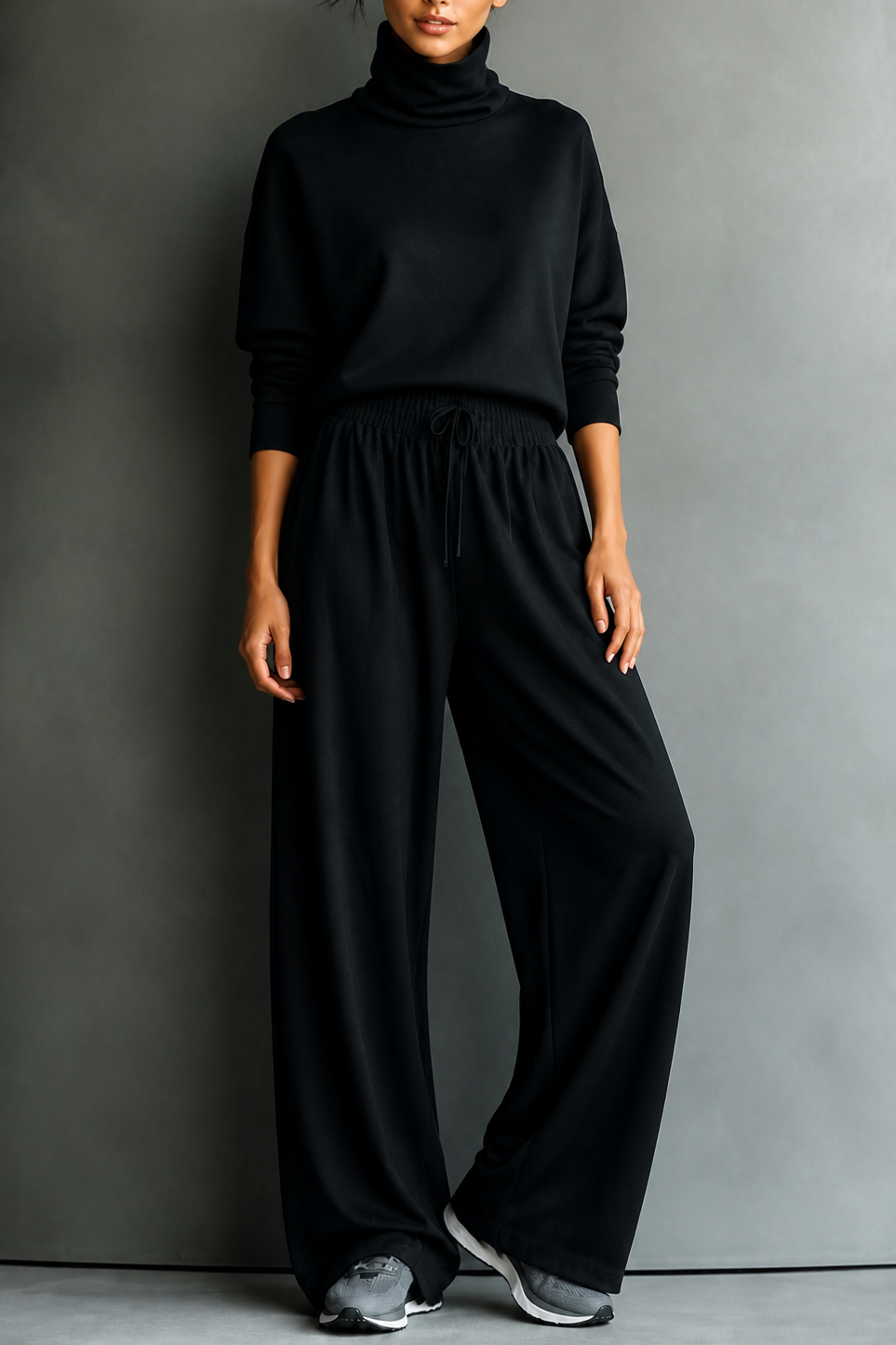 Ensemble femme à col roulé, pantalon large et manches longues