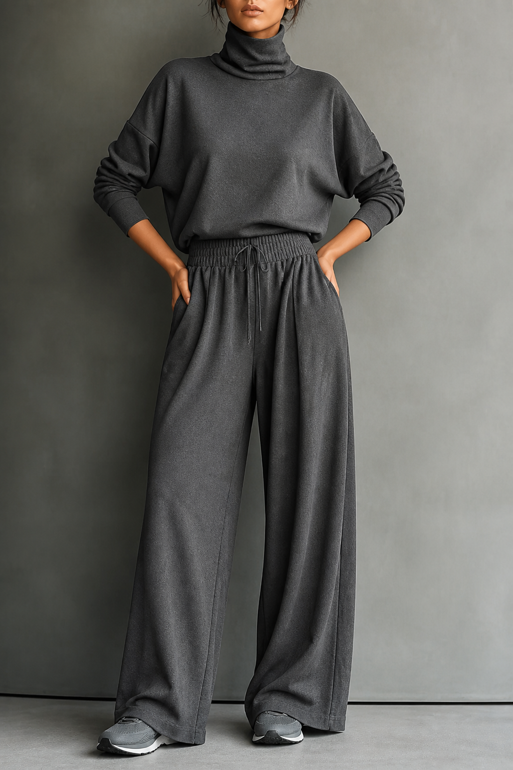 Ensemble femme à col roulé, pantalon large et manches longues