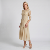 Kvinders Kjole | Midi Chiffon Nederdel med Blomsterlacedetalje