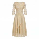Kvinders Kjole | Midi Chiffon Nederdel med Blomsterlacedetalje