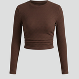 Valeen | Trendy Fitted Crop Top med Lange Ærmer og Høj Rund Udringning
