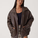 Sophia Oversized Imiteret Læderjakke – Trendy PU Kunstlæder til Damer