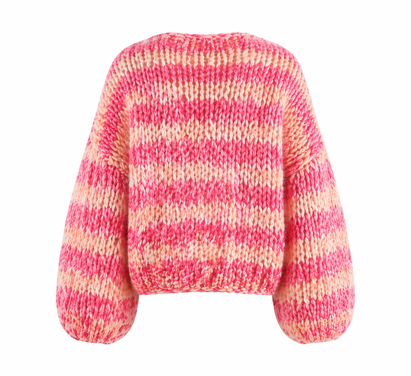 Damecardigan med pink og lyse beige striber, åben front og lange ærmer