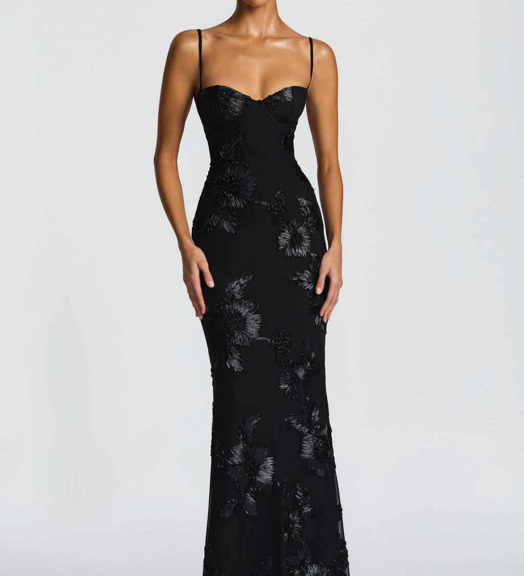 Kvinders Blomster Corset Maxi – Spaghetti Stropper Snøring Bag Bryllupsgæst Kjole
