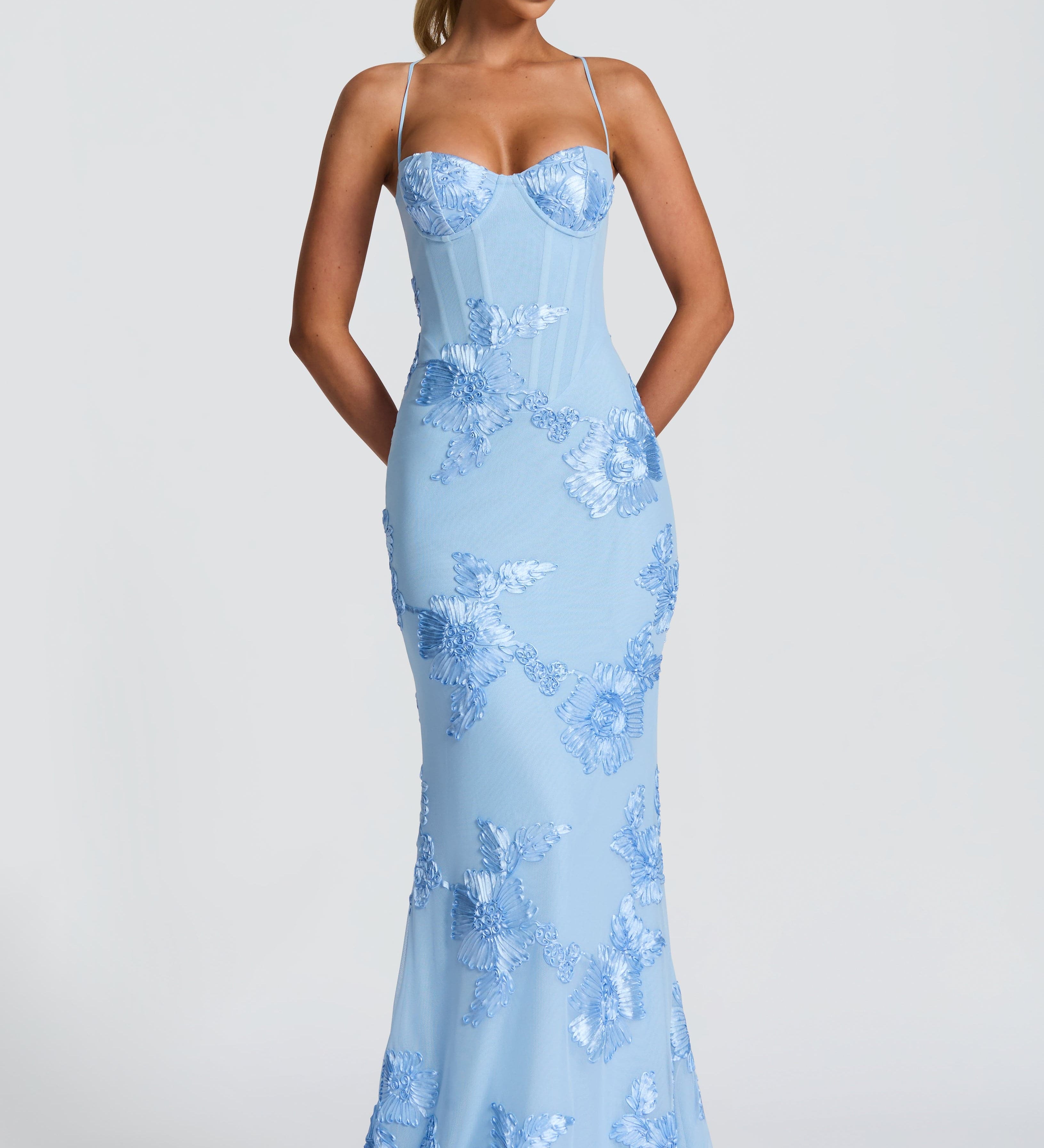 Kvinders Blomster Corset Maxi – Spaghetti Stropper Snøring Bag Bryllupsgæst Kjole
