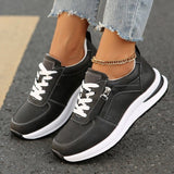 Kvinders Snøre-Op Zip Sneakers – Paneleret Overdel Platform Såle Casual