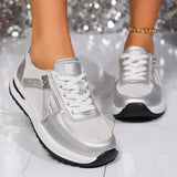 Kvinders Snøre-Op Zip Sneakers – Paneleret Overdel Platform Såle Casual