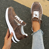 Kvinders Snøre-Op Zip Sneakers – Paneleret Overdel Platform Såle Casual