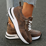 Kvinders Snøre-Op Zip Sneakers – Paneleret Overdel Platform Såle Casual