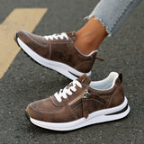 Kvinders Snøre-Op Zip Sneakers – Paneleret Overdel Platform Såle Casual