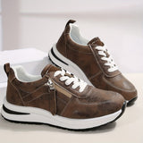 Kvinders Snøre-Op Zip Sneakers – Paneleret Overdel Platform Såle Casual