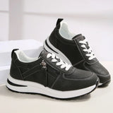 Kvinders Snøre-Op Zip Sneakers – Paneleret Overdel Platform Såle Casual