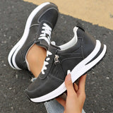 Kvinders Snøre-Op Zip Sneakers – Paneleret Overdel Platform Såle Casual
