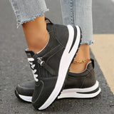 Kvinders Snøre-Op Zip Sneakers – Paneleret Overdel Platform Såle Casual