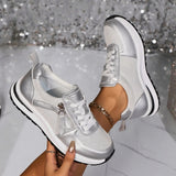 Kvinders Snøre-Op Zip Sneakers – Paneleret Overdel Platform Såle Casual
