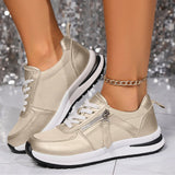 Kvinders Snøre-Op Zip Sneakers – Paneleret Overdel Platform Såle Casual
