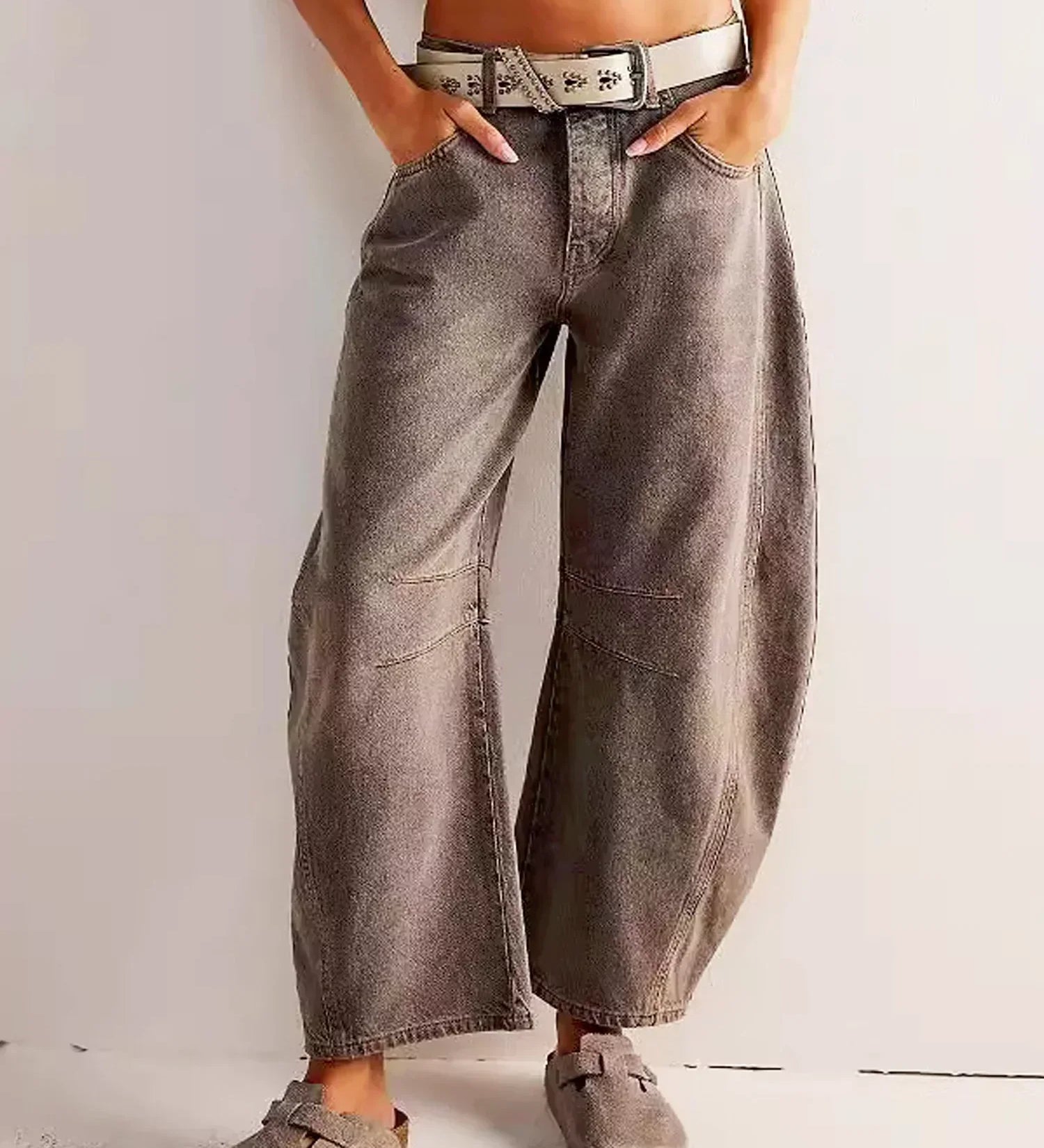 Kvinders Leopardprint Bred Ben Denim Jeans – Høj Talje Barrel Fit Casual