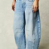 Kvinders Leopardprint Bred Ben Denim Jeans – Høj Talje Barrel Fit Casual