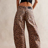 Kvinders Leopardprint Bred Ben Denim Jeans – Høj Talje Barrel Fit Casual