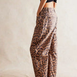 Kvinders Leopardprint Bred Ben Denim Jeans – Høj Talje Barrel Fit Casual